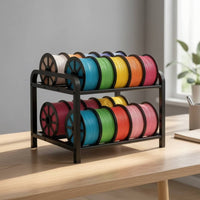 Large Capacity 3D Printer Filament Storage Rack Desktop 2-Tier Filament Storage Rack Open-Frame 2-Tier Metal Spool Holder Compact for Makers
