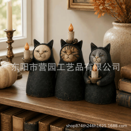 Hooded Cat Candle Light Resin Craft