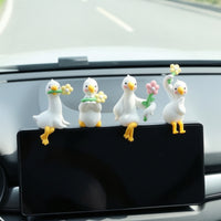 4 Pieces Duck Figurine Adorable Duck Ornament Mini Desk Decor for Office, Car Dashboard