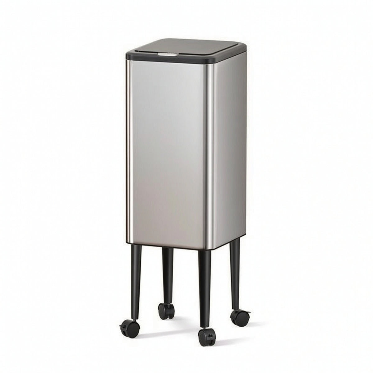 Lidded Trash Can with Raised Legs Rectangular Trash Can with Wheels Mobile Wastebasket Minimalist for Kitchen