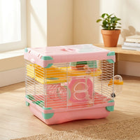 Double Layer Hamster Cage for Dwarf Hamsters, Portable Wire Multi-Level Habitat, Two-Tier Beginner Small Animal Cage Suitable for Your Animals