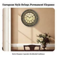 European-Style Vintage Wall Clock Ornate Round Wall Clock Openwork Frame Home Decor Cream-Colored Dial