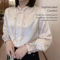 Grandad Shirt for Women with Frog Button Closure and Loose Fit, Vintage Chinese Style Long Sleeve Blouse for Spring Autumn Casual Wear