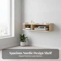 No-Drill Installation Media Display Wall Shelf Solid Wood Wooden Set-Top Box Shelf Multi-Functional Router Storage Rack Space Saving for Living Room, Home Office, Bedroom