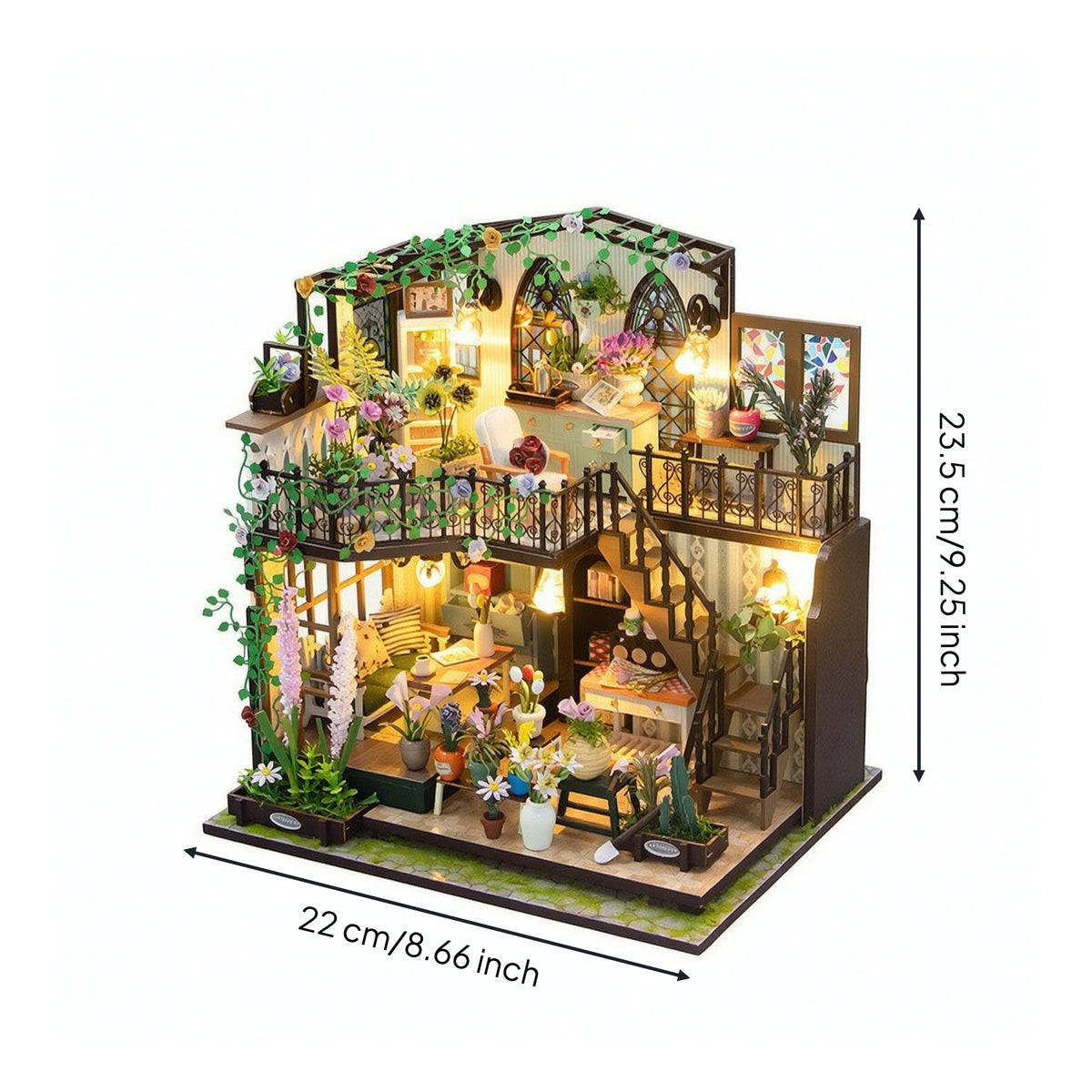Garden Bungalows Model Wooden Miniature House Kit Decorative Dollhouse with Dust Cover for DIY Aficionados, Hobbyists