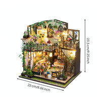 Garden Bungalows Model Wooden Miniature House Kit Decorative Dollhouse with Dust Cover for DIY Aficionados, Hobbyists
