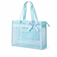 Top Zipper Closure Rectangular Mesh Tote Bag Stands Upright Mesh Beach Tote Large Capacity