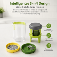 3-in-1 Julienne Slicer, Kitchen Utensil with Stainless Steel Blades, Green Vegetable Cutter for Zoodles, 15.6x8.1x8.1cm with Container