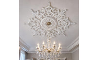 Scrollwork French-Design Ceiling Medallion Relief Design Floral Ceiling Panel Ornate Embossed Lamp Hole Cover White