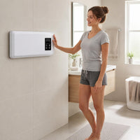 Flat Front Electric Wall Heater Black Control Panel Wall-Mounted Heater Rounded Corners Home Heating Slim