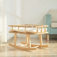 Cat Hammock Rocking Bed for Indoor Cats, Freestanding Wooden Swing and Elevated Raised Pet Furniture with Breathable Material, Sturdy Wood Frame