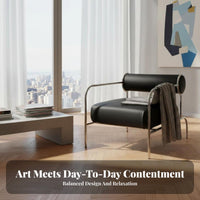 Modernist Movement Inspired cylindrical Frame Armchair Modern Minimalist Upholstered Armchair Designer Piece Accent Chair Retro aesthetic for Design lovers, Interior Designers, Living Room, Boutique, Lounge Area, perusing corner
