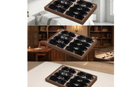 Eyeglasses Display Tray Wood-Grain Display Tray with 8 Compartments Sunglasses Organizer Soft Lined for Collectors, Dresser
