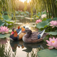 Textured Feathers Mandarin Duck Ornament Realistic Floating Duck Ornament Multicolor Painted Finish for Water-Scaping, Garden, Courtyard