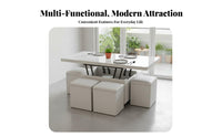 5 Pieces Multi-Functional Lift-Top Coffee Table with Stools Space-Saving Lift-Top Coffee Table Extendable Tabletop Living Room Furniture Sturdy Construction for Apartment Dwellers, Distant Workers, Families, Small Areas, Dining Area, Home Office