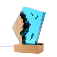 Underwater Ocean Night Light with Acrylic Panel Decorative 3D Night Light with Wood Base Ambient Lamp with Wooden Base Stylish for Bedroom, Desk, Living Room