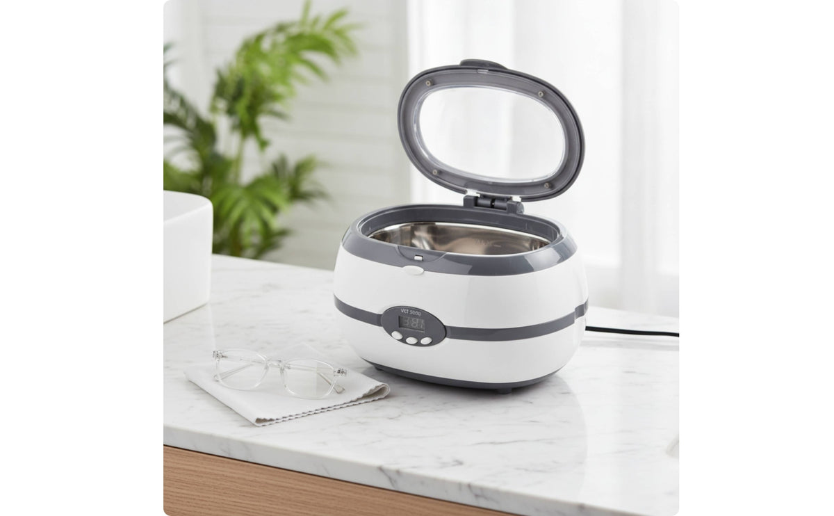 Resonance Cleaning Cleaner with Basket Compact Resonance Cleaning Cleaner with Digital Display Portable for Eyeglass Wearers, Jewelers, Home, Salon