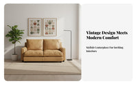 Retro aesthetic Brown Two-Seater Loveseat Down Feather Filling Living Room Furniture Nordic Design Couch Japanese Inspired for Apartment Dwellers, partners, Homeowners, Lounge Area, Bedroom, Study, Office