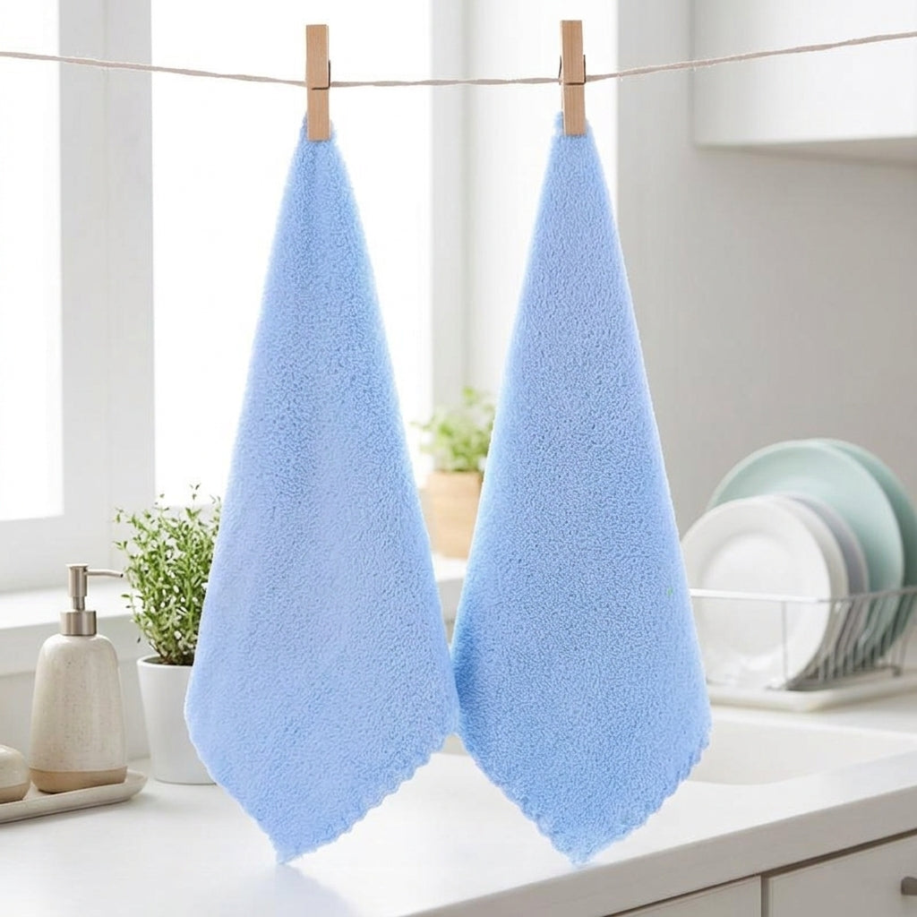 Super Absorbent Coral Fleece Cleaning Cloths, 30cm Dish Cloths with Hanging Loop, Plain Color Blended Yarn for Kitchen and Hand Drying