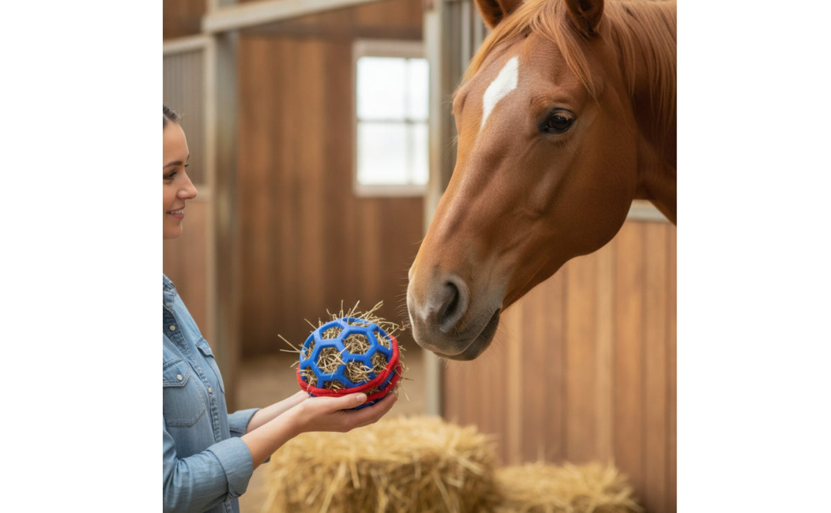 Horse Treat Ball Open-Lattice Feeder Toy with Geometric Cage Boredom Breaker Hay Ball for Horses, Ponies, Stall, Paddock