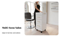 Mobile Design Multi-Drawer Styling Station 360° Swivel Casters Stylist Station with Tool Holder Large Storage Capacity Salon Trolley Space-Saving for Nail Technicians, Hairstylists, Hair Stylists, Barbershop, Spa, Dressing Room