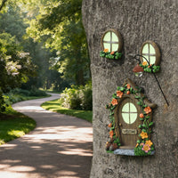 Whimsical Design Miniature Tree Door and Panes Kit Weather Resistant Luminous Fairy House Tree Decor Easy to Install Garden Decoration for Yard