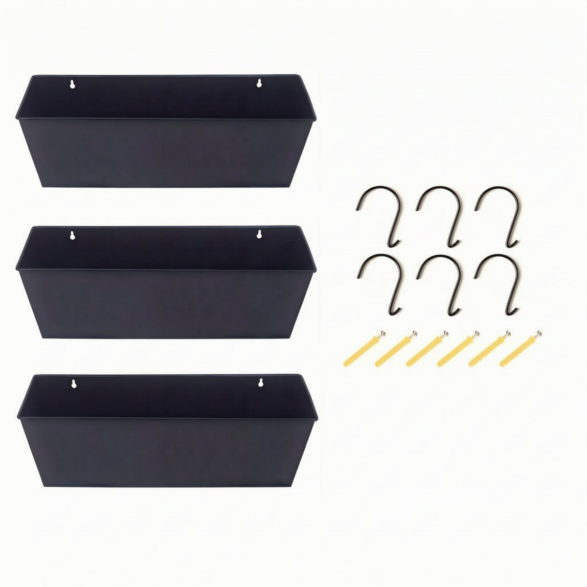 3 Pieces Wall Planter with Hooks Rectangular Wall-Attached Planter Easy to Install for Gardeners, Balcony, Fence