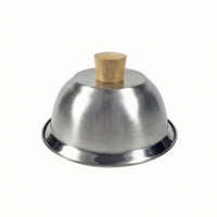 Wooden Knob Stainless Steel Burger Cover Brushed Body Burger Cover Polished Rim Cheese Melting Dome Polished Shiny Finish for Grill, Flat-Top Surface, Stovetop