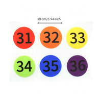 36 Pieces Numbered Carpet Marker Sticker with Numbers Easy to Remove Carpet Marker with Drawstring Bag Round Sitting Dot 100 Mm for Classroom