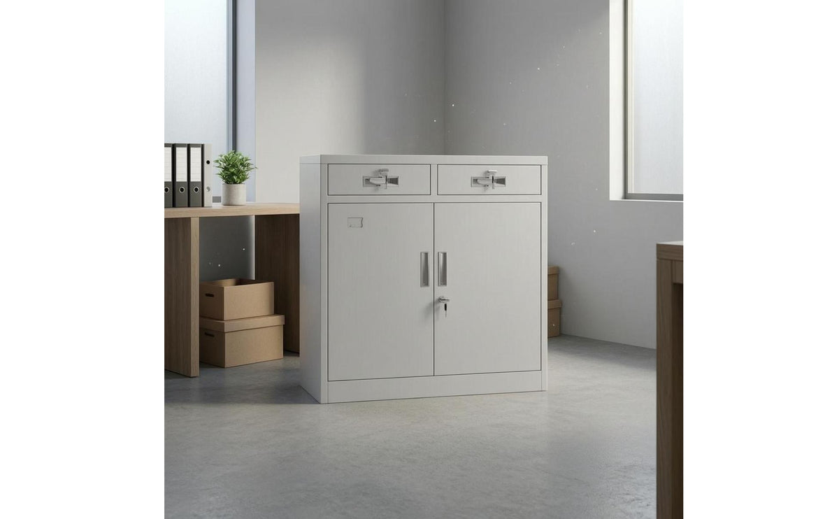 Lockable Filing Cabinet Metal Handles Double-Door Filing Cabinet Gray