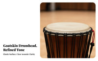 Goatskin Head Carved Goblet Drum Rope Tuned Carved Wooden Djembe Ready to Play Percussion Instrument Single-Piece Body for Performers, Percussionists, Stage Performance, Live Performances, Cultural Events, Recording Studios