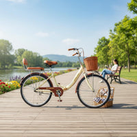 Foldable Design Lightweight Folding Cycle Airless Tires Step-Through City Bike Installation-Tool-Tool-Free Cycle with Front Basket Rear Cargo Rack for Commuting