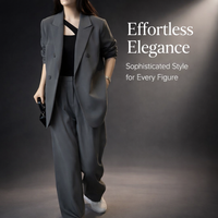 Women's Trouser Suits for Work Wear with Long Sleeve Jacket and Wide Leg Trousers, Ladies Leisure Sets in Polyester Material