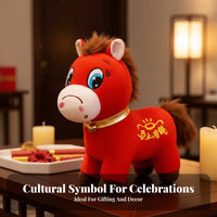Chinese New Year Horse Stuffed Good Luck Charm Astrological Horse Symbol Doll Meaningful Cultural Home Decor Decoration for Family, Office