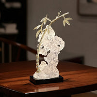 Resin Stone Ornament with Crystal Base Gold-Toned Metal Leaf Sculpture Artistic