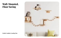 Wooden Cat Climbing Frame Solid Wood Wall Mounted Cat Shelves Space Saving for Apartment Dwellers, People with Small Apartments, Indoors, Living Room