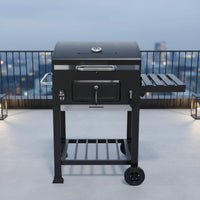 Briquette Barbecue Grill Built-in Thermometer Lidded Briquette Grill Wheels Outdoor Cooking Gear