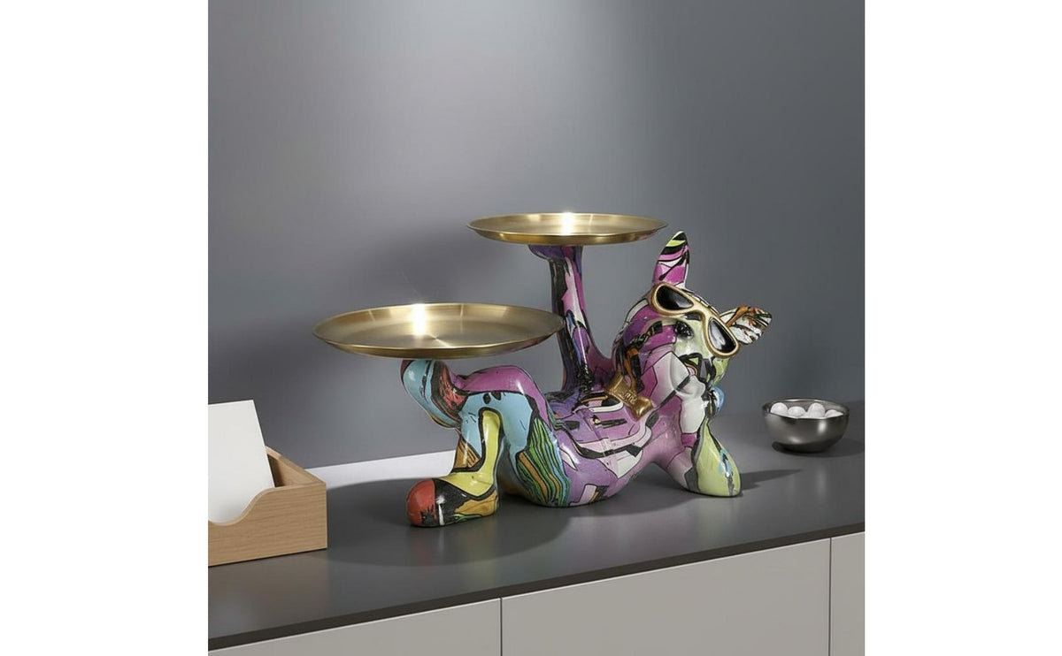 French Canine Statue Tray Modern Decor French Canine Tray Holder Graffiti Dog Key Holder Multi-Functional for Living Room