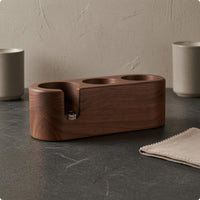 Silicone Pads Wooden Portafilter Stand Natural Wood Grain Portafilter Holder Stand Single-Piece Espresso Tool Organizer Compact