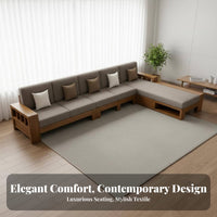Rubber Wood Frame Sofa Firm Foam Solid Wood Sectional Sofa Sturdy Construction Textile Cushion Couch Set for Families, Apartment Dwellers, Home