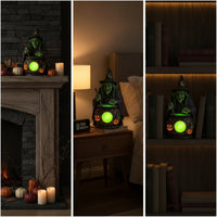 Witch Figurine Table Lamp Illuminated Halloween Tabletop Lamp Seasonal Night Light for Desk