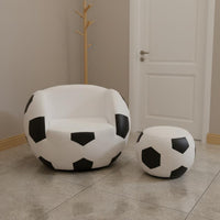 2 Pieces Matching Footstool Soccer Ball Chair Creative Design Football Armchair Comfortable Sports Theme Chair Set Swivel Base for Teens, Kids, Playroom, Game Room, Bedroom