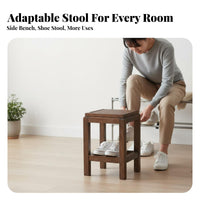 Chinese design Square Footstool Vintage Design Low Stool Multipurpose Small Bench Multi-Use for Adults, Homeowners, Seniors, Living Room, Entryway, Bedroom, Balcony