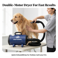 Twin Motor Dog Blower Low Noise Canine Grooming Blower Adjustable Speed & Temperature High Power Pet Dryer for Medium to Large Dogs
