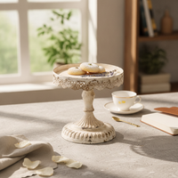 Decorative Tray with Pedestal Vintage Lace-Edge Pedestal Stand Antique-Style for Photography Styling