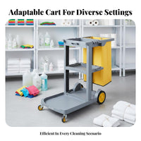Large Capacity Multi-Purpose Cleaning Trolley Heavy Duty Housekeeping Cart Long-Lasting Commercial Cleaning Trolley Multiple Storage Shelves for Janitors, Property Management Personnel, Airports, Offices, Office Buildings