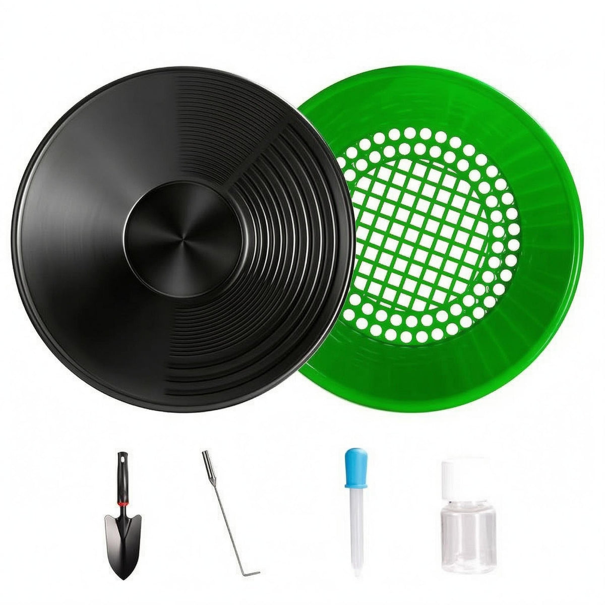 Set Riffled Gold Pan PP Prospecting Gear Black