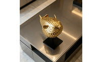 Gold Pufferfish Sculpture with Stand Coastal Pufferfish Figurine Lustrous Puffer Marine Creature Sculpture Ocean for Homeowners, Art Collectors, Living Room, Bookshelf, Office, Entryway