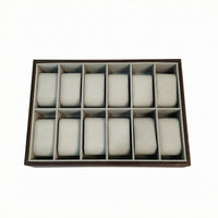Walnut-Grain Watch Display Tray Padded Wooden Watch Tray Rectangular Accessory Storage Compartmented