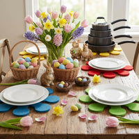 4 Pieces Flower Shaped Placemat Set Anti-Scald Flower Shaped Heat-Resistant Mat Mat Versatile Easter Table Coaster Set for Home Cooks, Party Hosts
